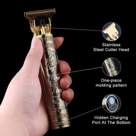 Vintage T9 Professional Hair Trimmer – USB Rechargeable Cordless Clipper for Men (Metal Body)
